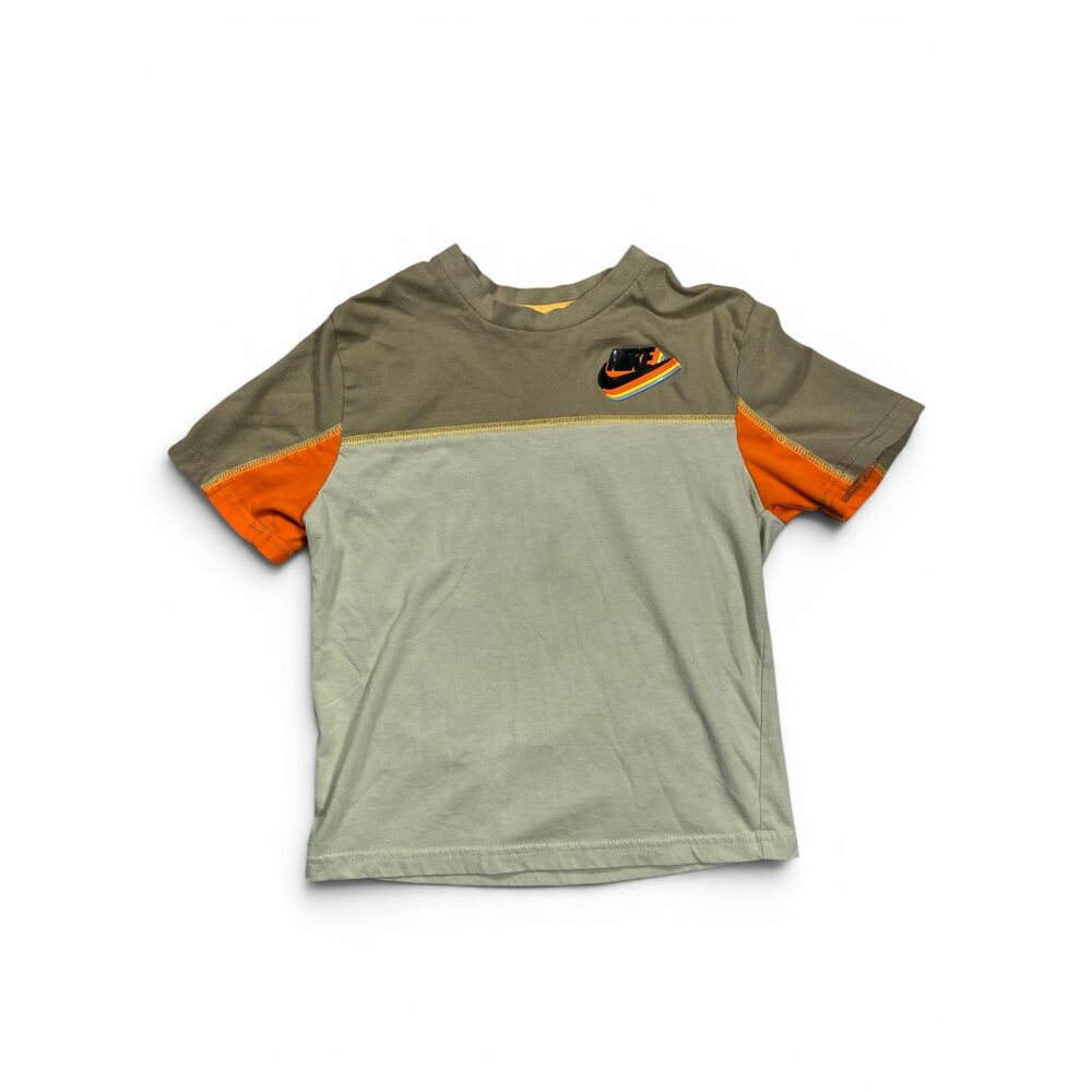Nike Boys Large 6-7 T Shirt Colorblock Green Orange Short Sleeve Athletic Tee